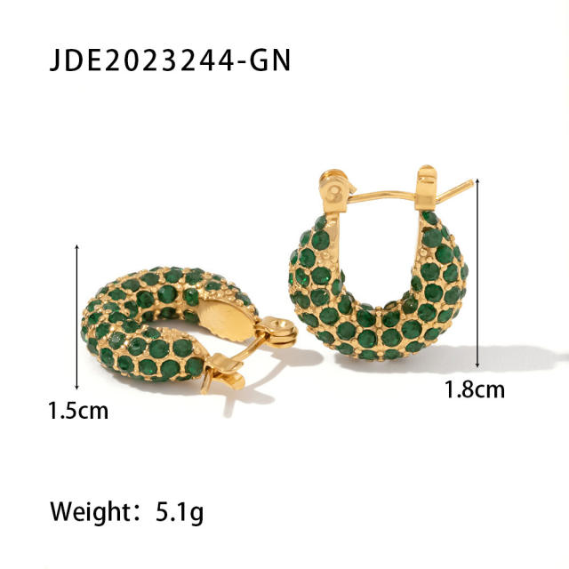18K color cubic zircon setting stainless steel earrings hoop earrings