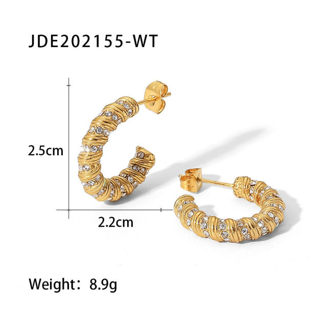 18K color cubic zircon setting stainless steel earrings hoop earrings