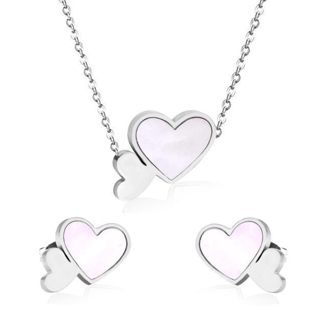 Korean fashion shell heart stainless steel necklace set