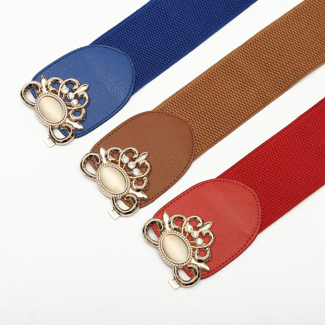 Korean fashion faux opal stone setting elastic corset belt for women