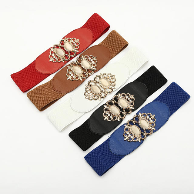 Korean fashion faux opal stone setting elastic corset belt for women