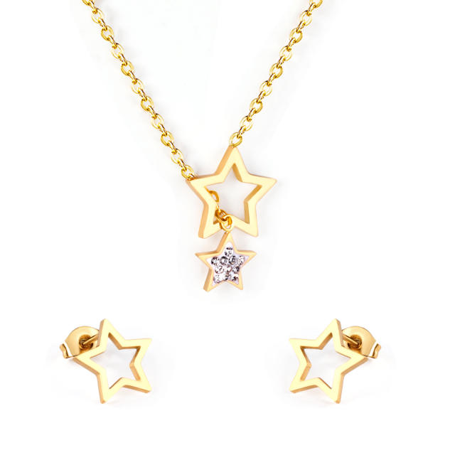 Korean fahsion hollow star lariet stainless steel necklace set