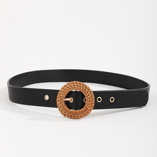 Korean fashion ins black color straw buckle belt