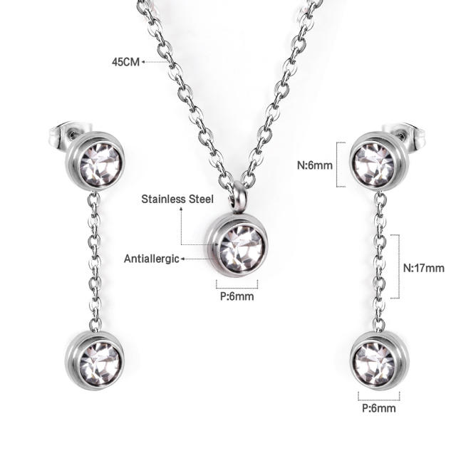 Simple design cubic zircon stainless steel necklace set