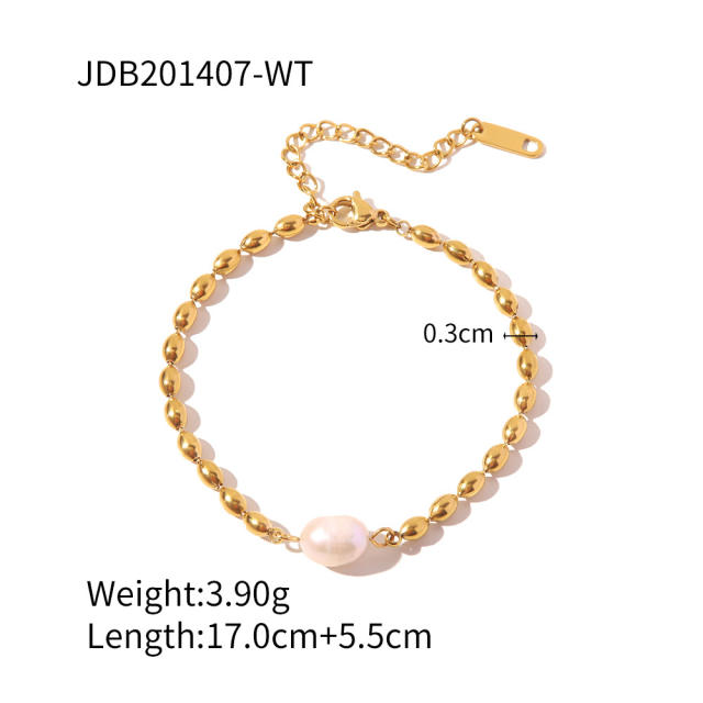 Natural water pearl stainless steel necklace bracelet