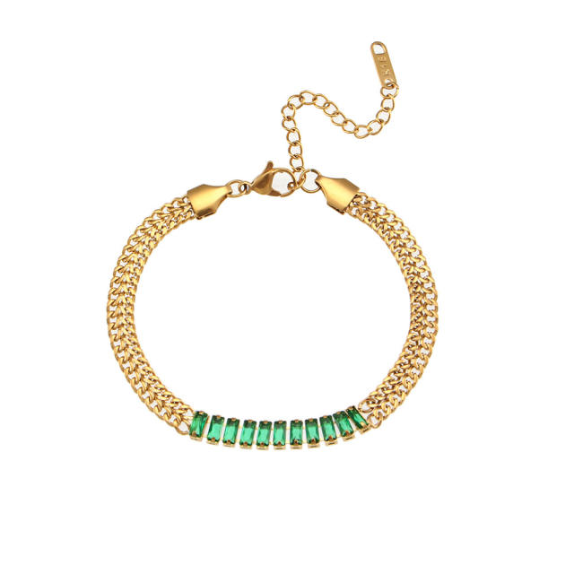 INS vintage color cubic zircon stainless steel necklace bracelet