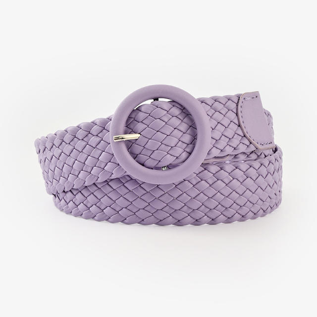 New design candy color round buckle belt braid belt for women