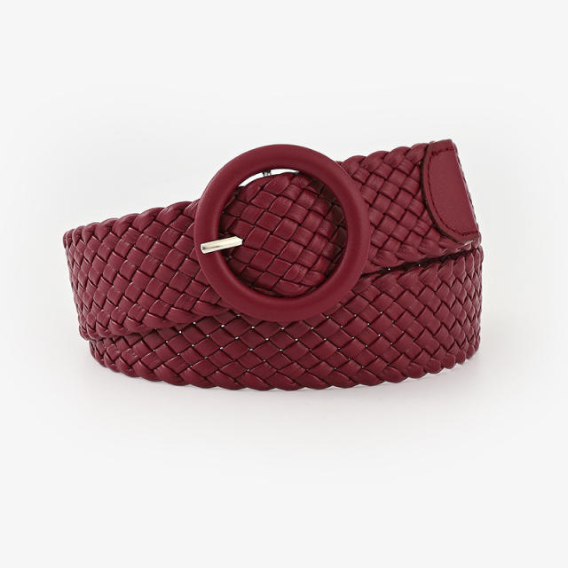 New design candy color round buckle belt braid belt for women