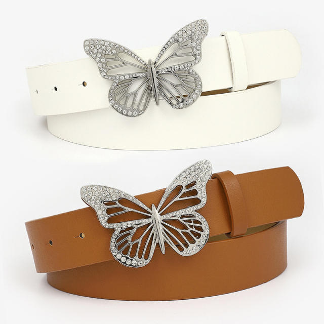 Rhinestone butterfly buckle belt