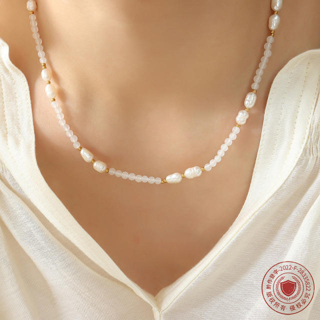 French elegant pearl bead choker necklace