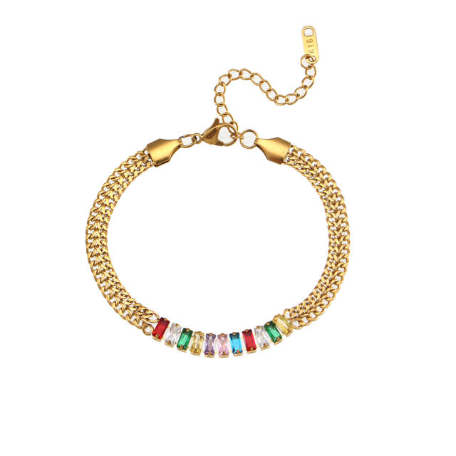 INS vintage color cubic zircon stainless steel necklace bracelet
