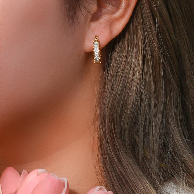 18K full of color cubic zircon stainless steel earrings huggie earrings