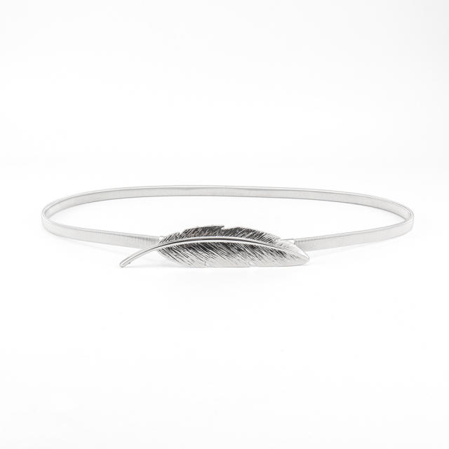 Classic metal leaf buckle elastic belt