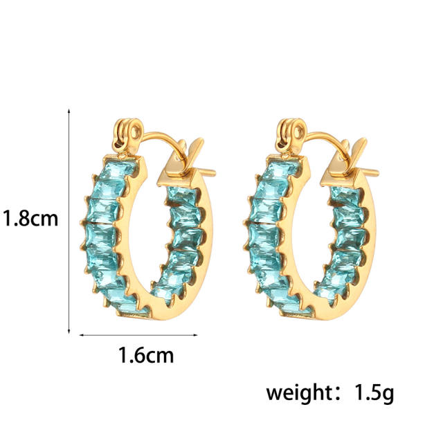 18K full of color cubic zircon stainless steel earrings huggie earrings