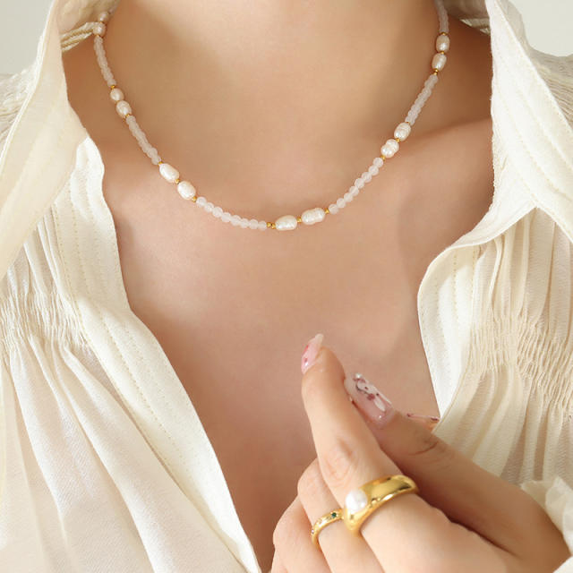 French elegant pearl bead choker necklace