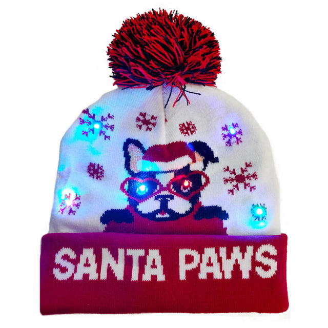 LED light colorful knitted christmas hat