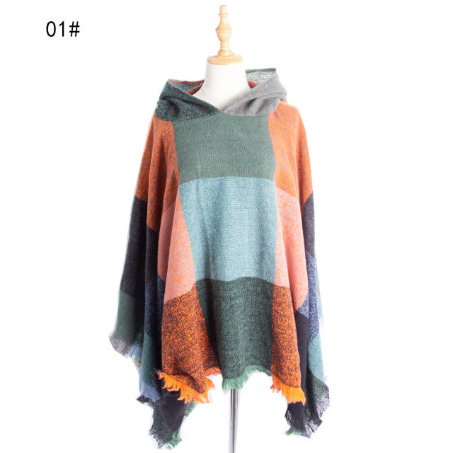 Classic winter design plaid pattern warm shawl for women