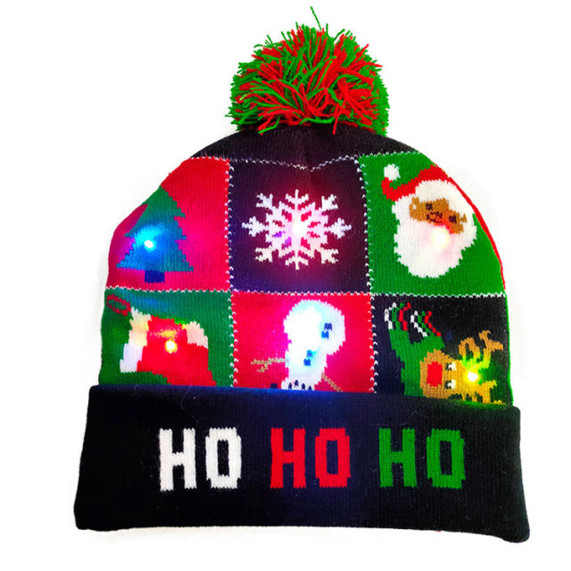 LED light colorful knitted christmas hat