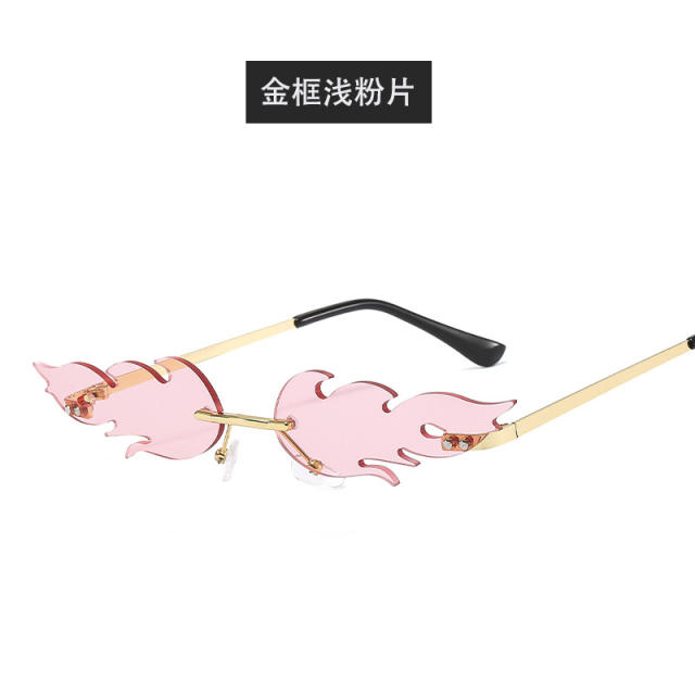 Hot sale fire shape colorful rimless sunglasses