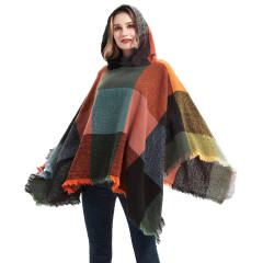 Classic winter design plaid pattern warm shawl for women