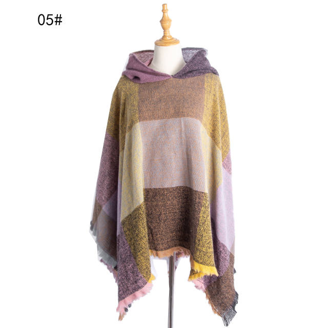 Classic winter design plaid pattern warm shawl for women