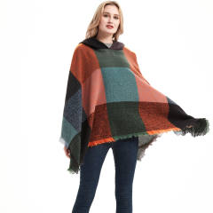 Classic winter design plaid pattern warm shawl for women