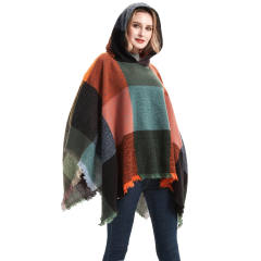 Classic winter design plaid pattern warm shawl for women