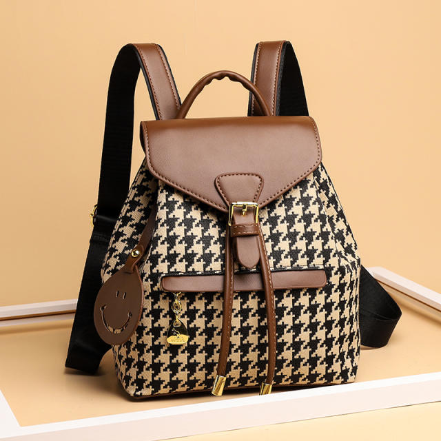 Autumn vintage PU leather Houndstooth backpacks