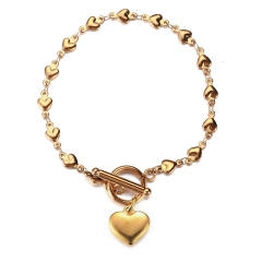 Korean fashion heart charm toggle stainless steel bracelet