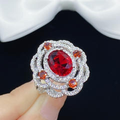 Ruby crystal statement hollow flower rings