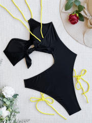 Black color single shoulder one piece swimsuit