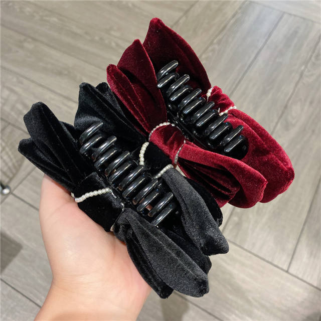 Winter design velvet bow hair claw clips