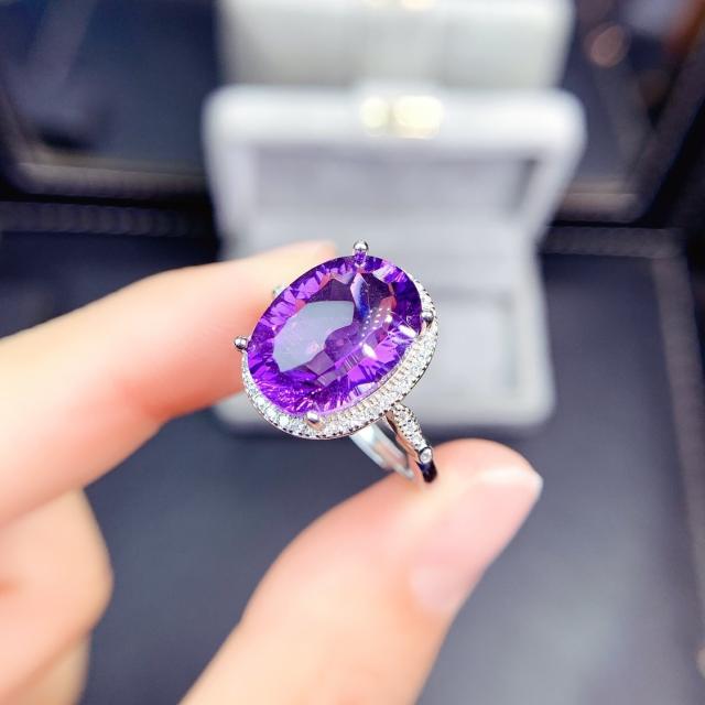 Oval amethyst crystal statement rings