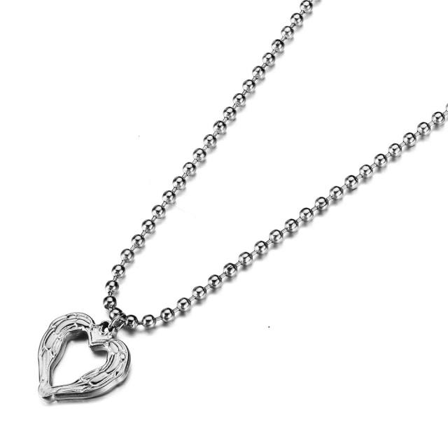 Occident fashion bead chain heart pendant stainless steel necklace