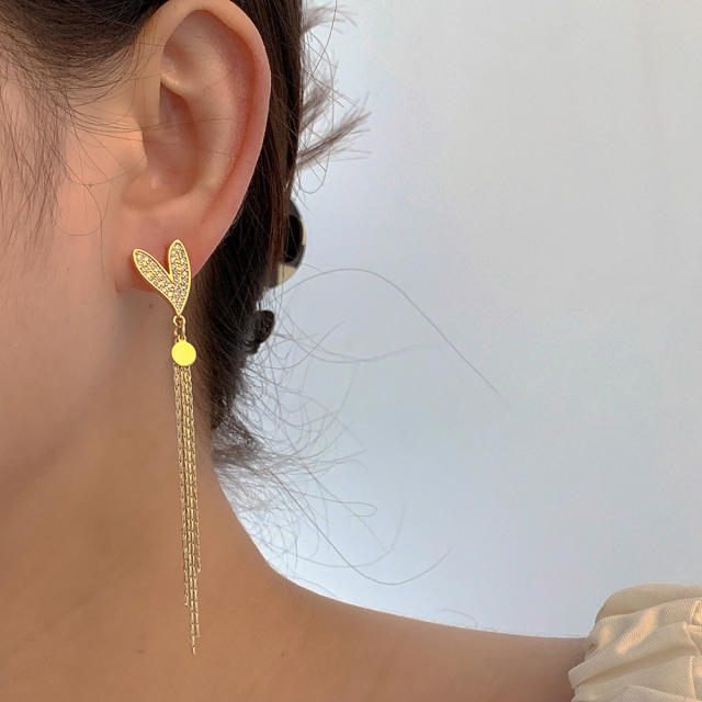 Vintage diamond heart chain tassel earrings