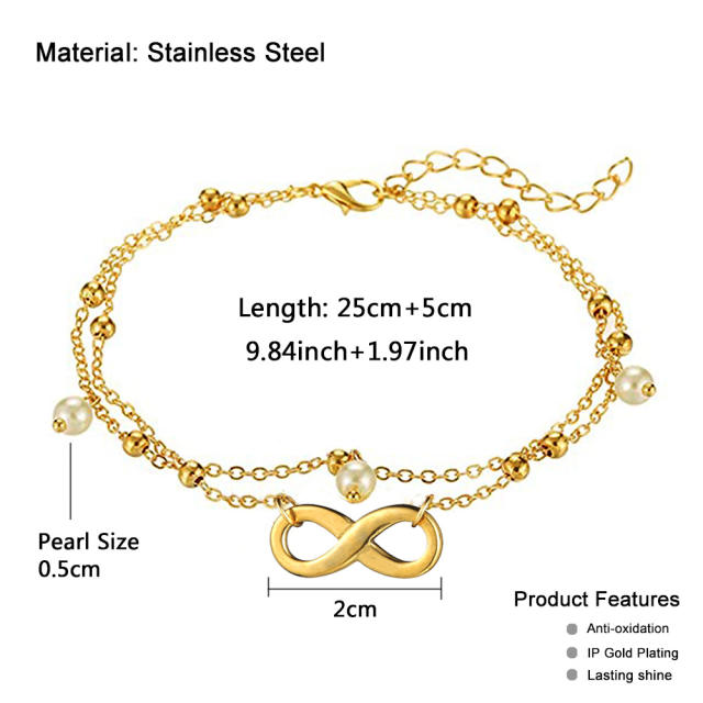 Occident fashion infinity two layer stainless steel anklet
