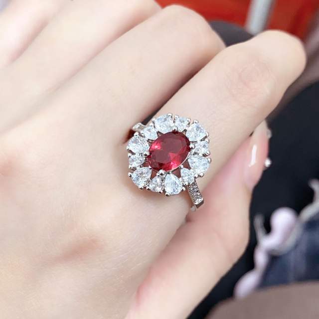 Luxury ruby crystal statement necklace earrings rings set