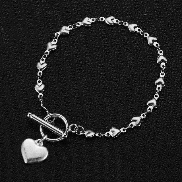 Korean fashion heart charm toggle stainless steel bracelet