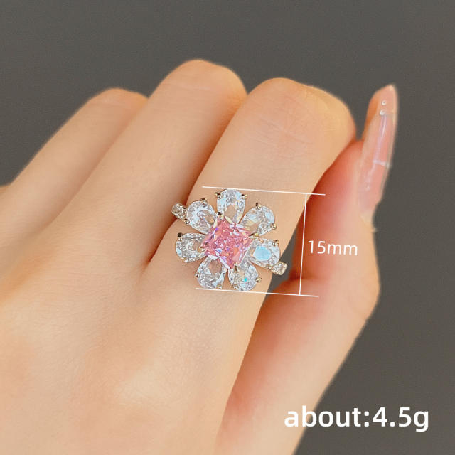 Sweet pink crystal flower rings
