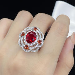 Ruby crystal statement hollow flower rings