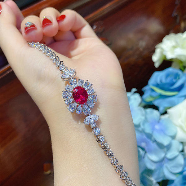 Luxury ruby crystal statement necklace earrings rings set