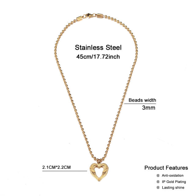Occident fashion bead chain heart pendant stainless steel necklace