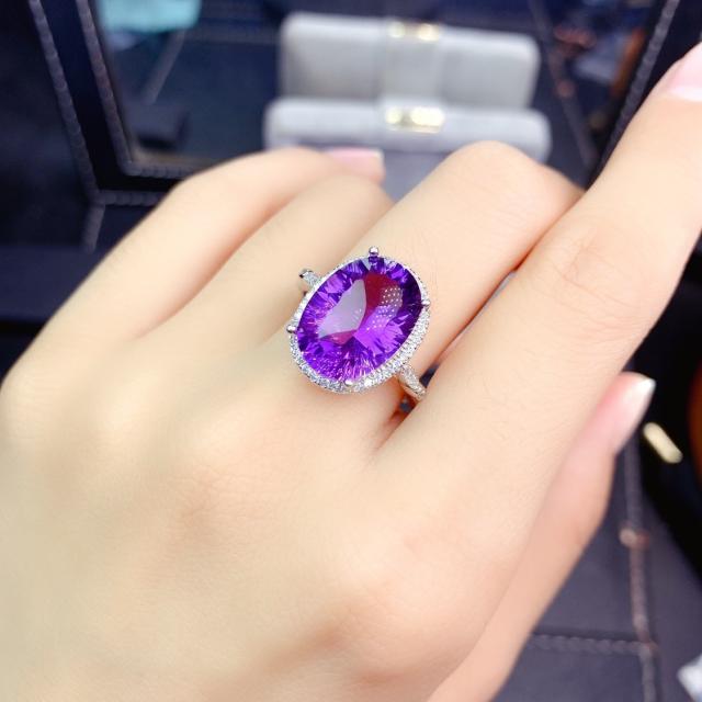Oval amethyst crystal statement rings