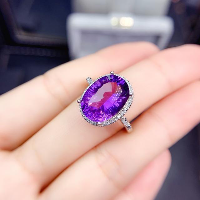 Oval amethyst crystal statement rings