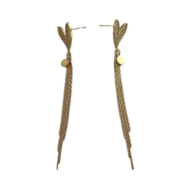 Vintage diamond heart chain tassel earrings