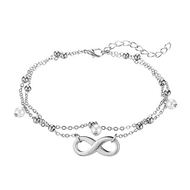 Occident fashion infinity two layer stainless steel anklet
