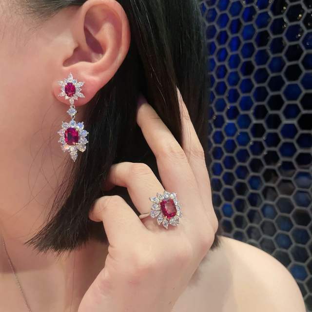 Luxury ruby statement diamond earrings