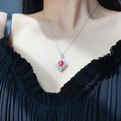 Ruby crystal statement necklace rings set