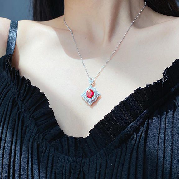Ruby crystal statement necklace rings set