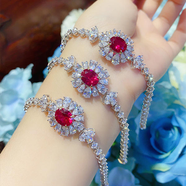 Luxury ruby crystal statement necklace earrings rings set